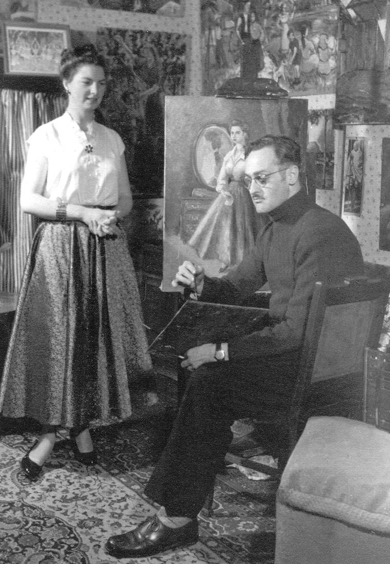 Emile in zijn atelier samen met echtgenote Elisa Van Hoe, 1959